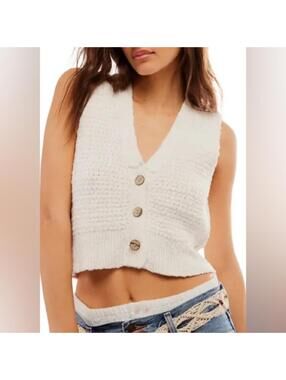 NWOT We The Free People Ivory Knit Ava Vest Cream Large